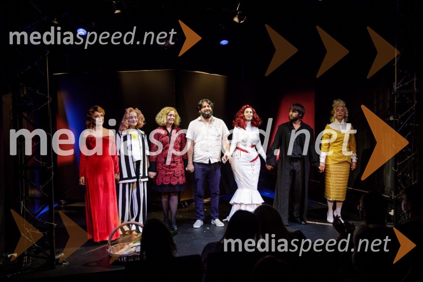  Jagoda Tovirac, igralka;  Lučka Počkaj, igralka; mag. Tina Kosi, upravnica SLG Celje;  Yonatan Esterkin, režiser;  Eva Stražar, igralka;  Andrej Murenc, igralec;  Manca  Ogorevc, igralkaIn podgana se je smejala, premiera drame SLG Celje