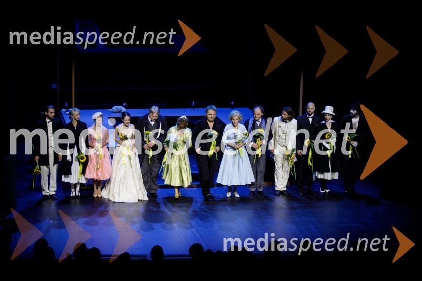 Igralci Matic Lukšič, Mojca Funkl, Viktorija Bencik Emeršič, Lara Wolf, Jožef Ropoša, Iva Krajnc Bagola, Lotos Vincenc Šparovec,  Mirjam Korbar, Gašper Jarni, Tomo Tomšič, Jaka Lah, Nina Rakovec, Viktorija Bencik Emeršič in Gal Oblak. Zimska poroka, premiera MGL Ljubljana