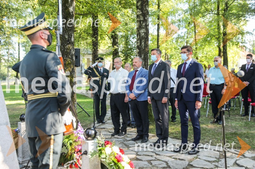  ... ;  ... ;  Borut Pahor, predsednik Republike Slovenije;  Matjaž Rakovec, župan Mestne občine Kranj91. obletnica smrti bazoviških junakov