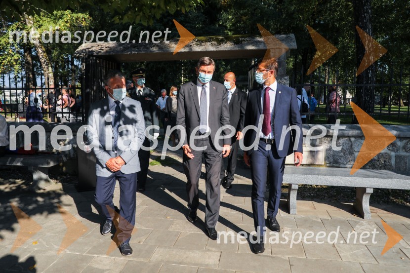  Luka Pisk, župan Občine Sovodnje ob Soči;  Borut Pahor, predsednik Republike Slovenije;  Matjaž Rakovec, župan Mestne občine Kranj91. obletnica smrti bazoviških junakov